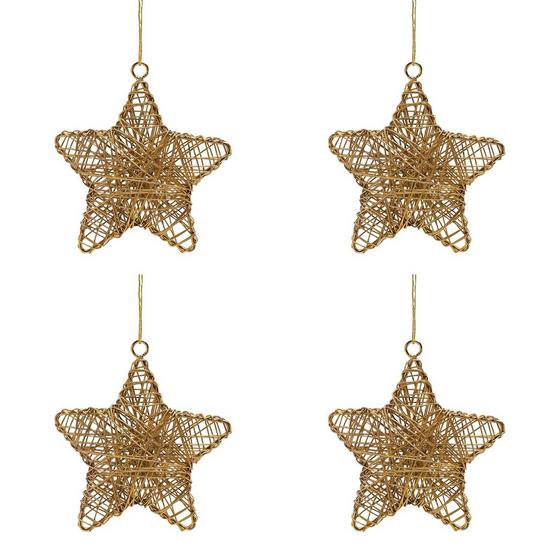 The Christmas Gift Co. Set of 4 Celestial Woven Gold Stars Tree Decoration 1