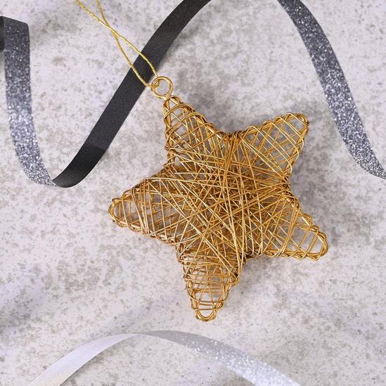 The Christmas Gift Co. Set of 4 Celestial Woven Gold Stars Tree Decoration 2