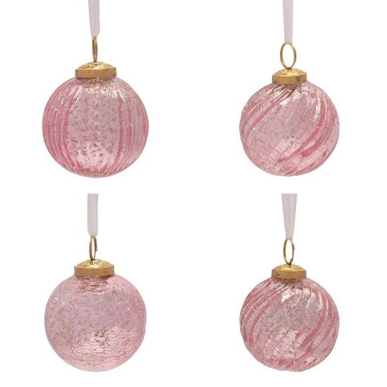 The Christmas Gift Co. Set of 4 Pink Recycled Glass Baubles 1
