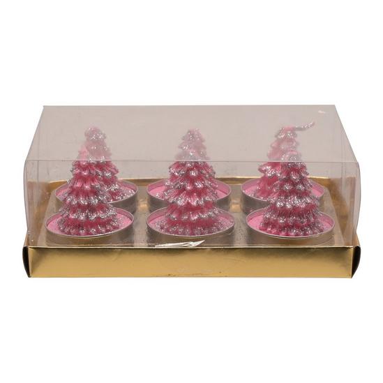The Christmas Gift Co. Pink Christmas Tree Tealights Set of 6 3