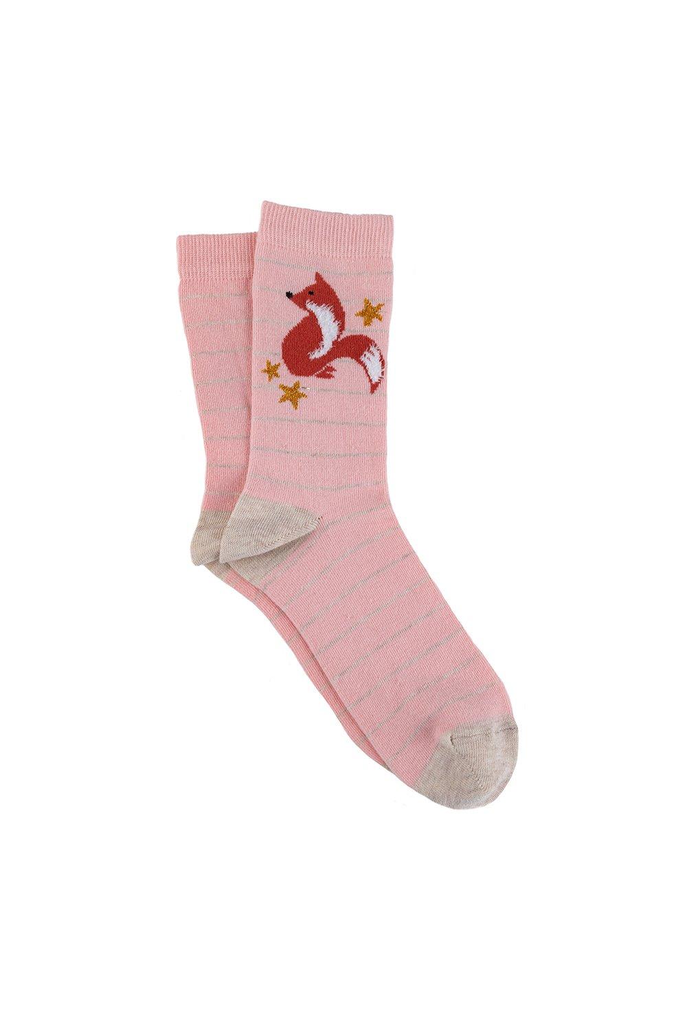 Single Pack of Blush Pink Fox Print Un-Treaded Novelty Ankle Socks