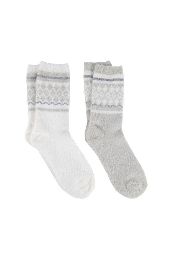 Totes Fluffy Fair Isle Bed Socks (Twin Pack) 1