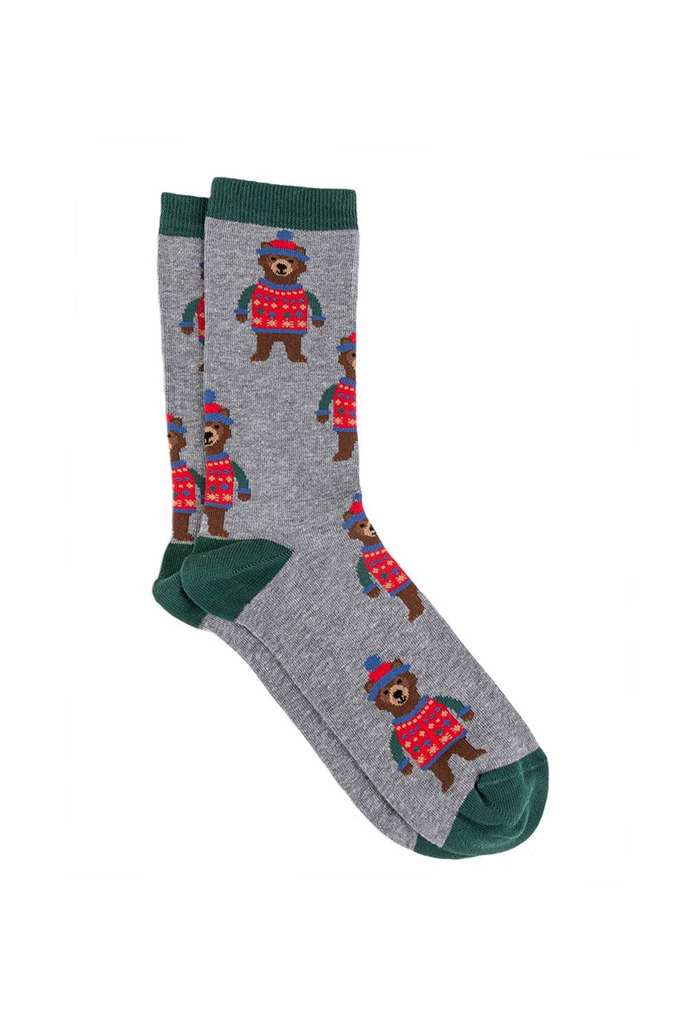 Single Pack of Bear Print Un-Treaded Slipper Socks
