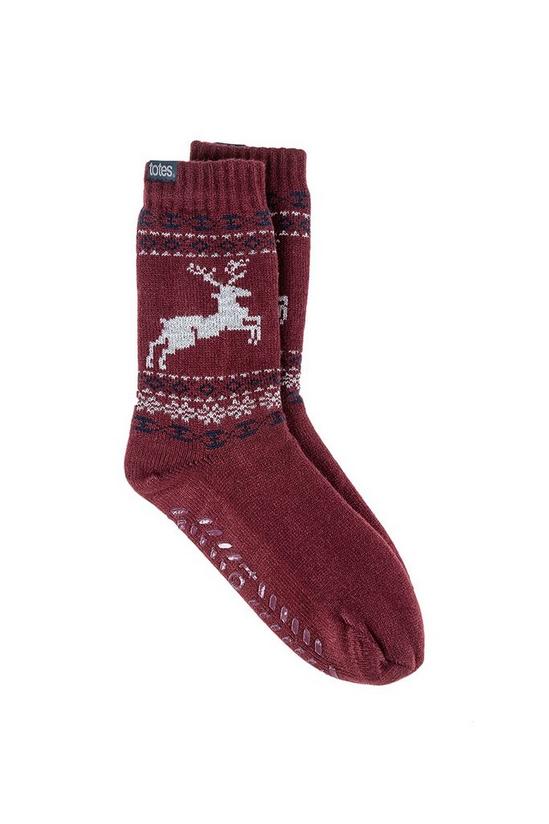 Totes Fairisle Stag Slipper Sock with Sherpa Lining 1