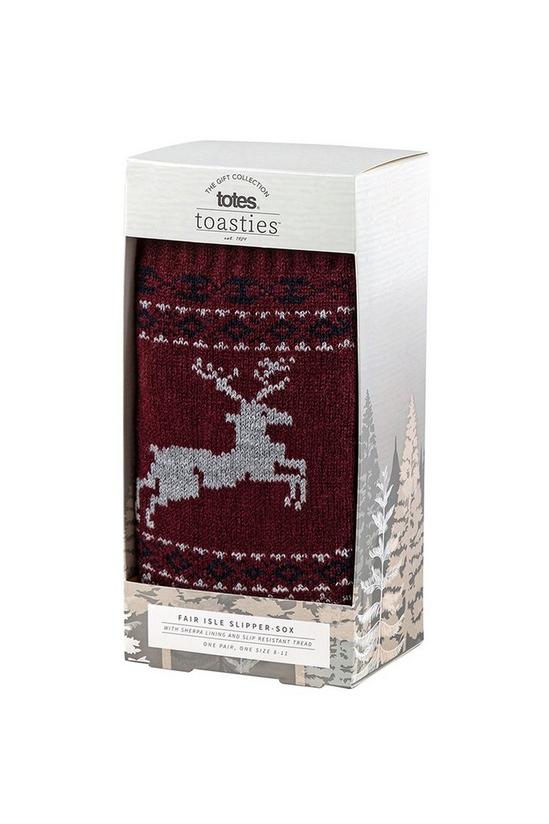 Totes Fairisle Stag Slipper Sock with Sherpa Lining 2