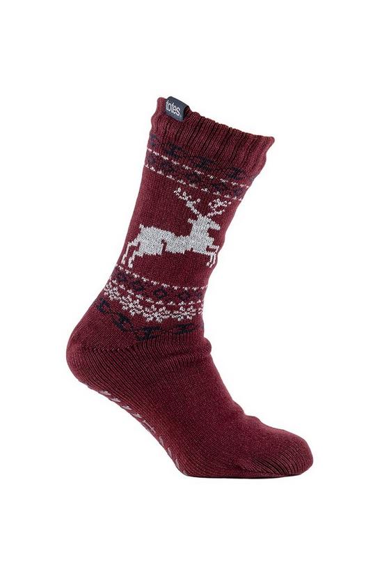 Totes Fairisle Stag Slipper Sock with Sherpa Lining 3
