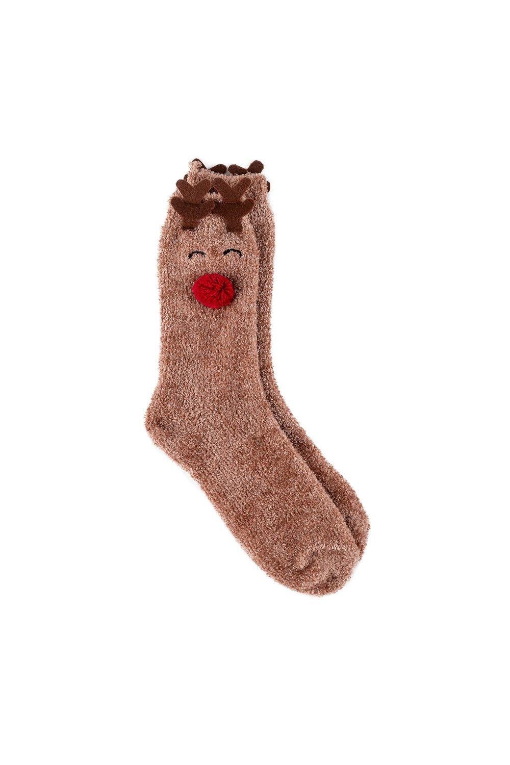 Single Pack of Reindeer Print Novelty Treaded Supersoft Socks