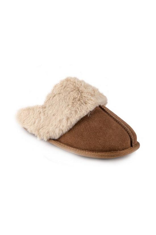 Isotoner Real Suede Mule with Fur Cuff 1