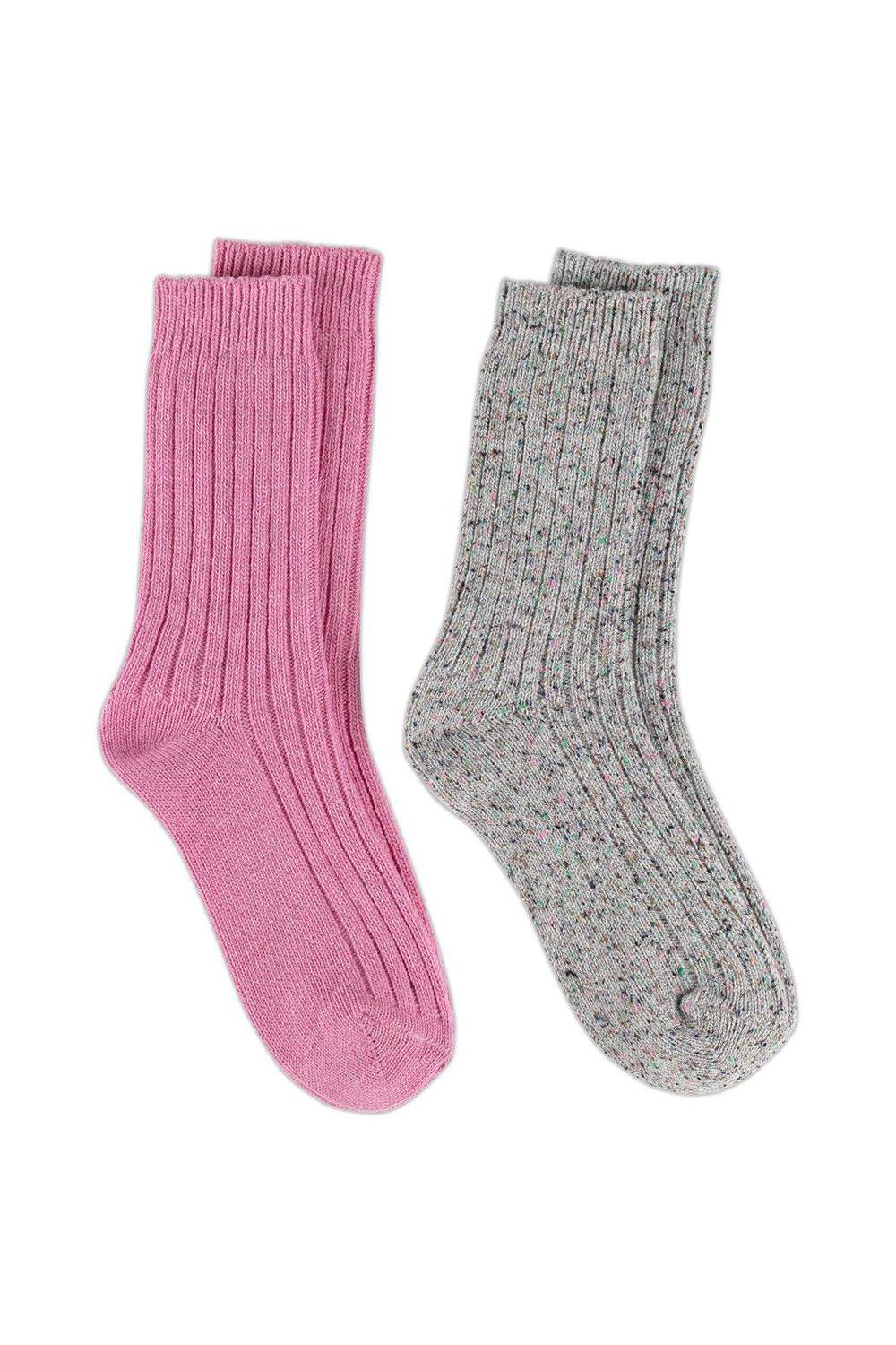 Twin Pack Ribbed Nep Wool Blend Socks