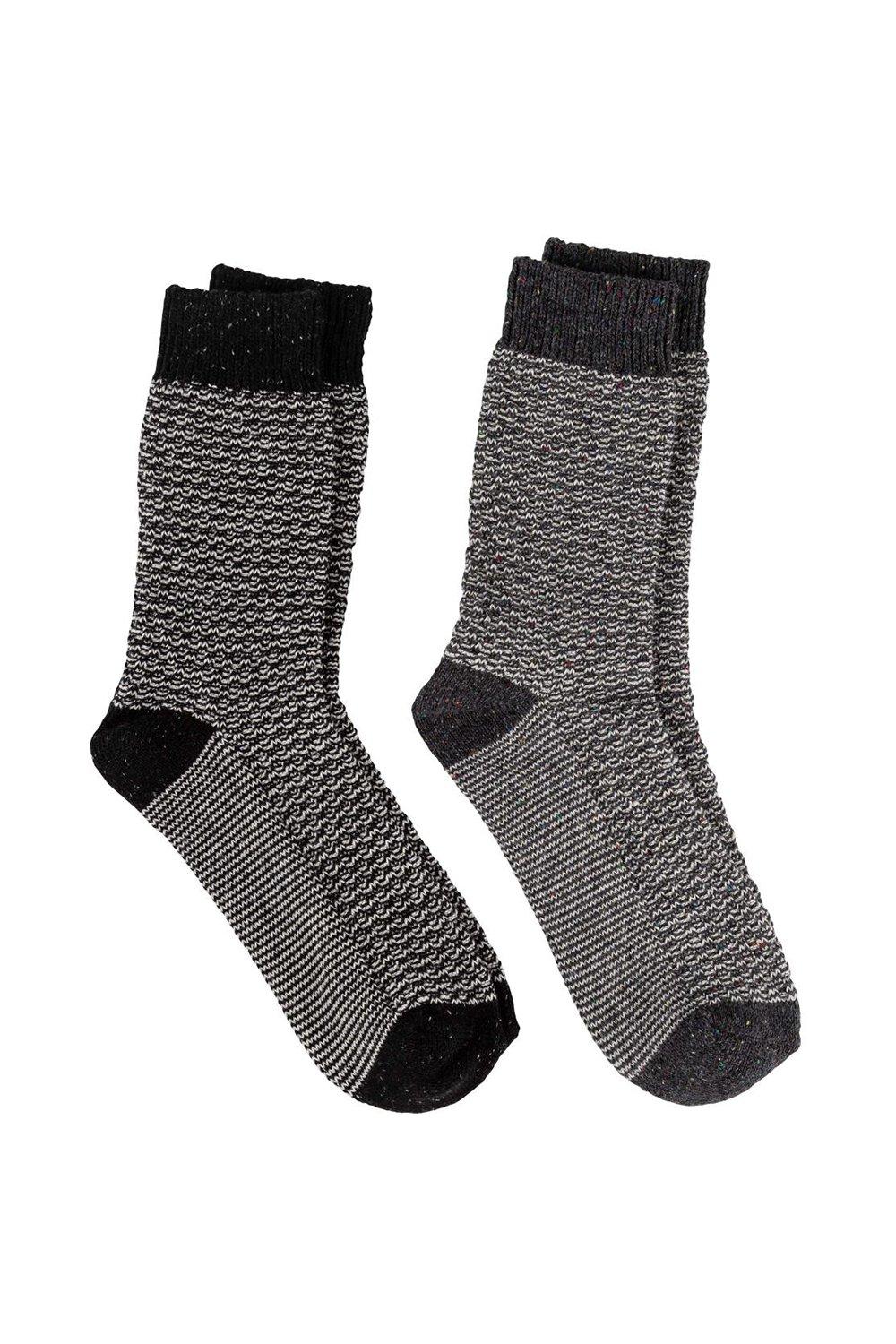 Twin Pack Wool Blend Textured Socks