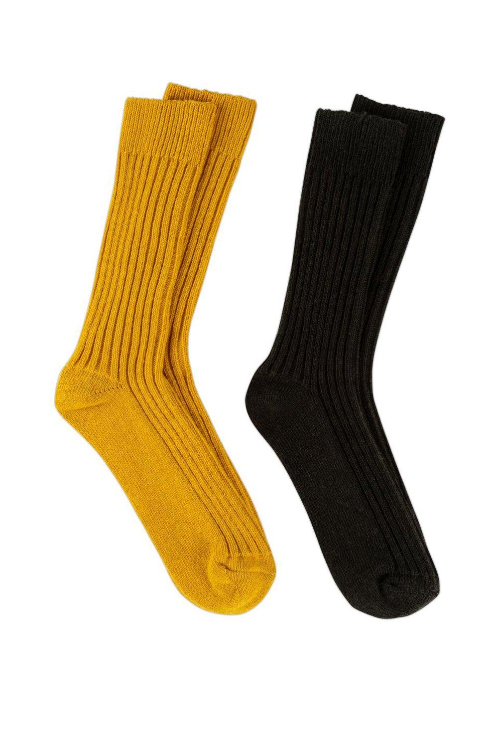 Twin Pack Ribbed Wool Blend Socks