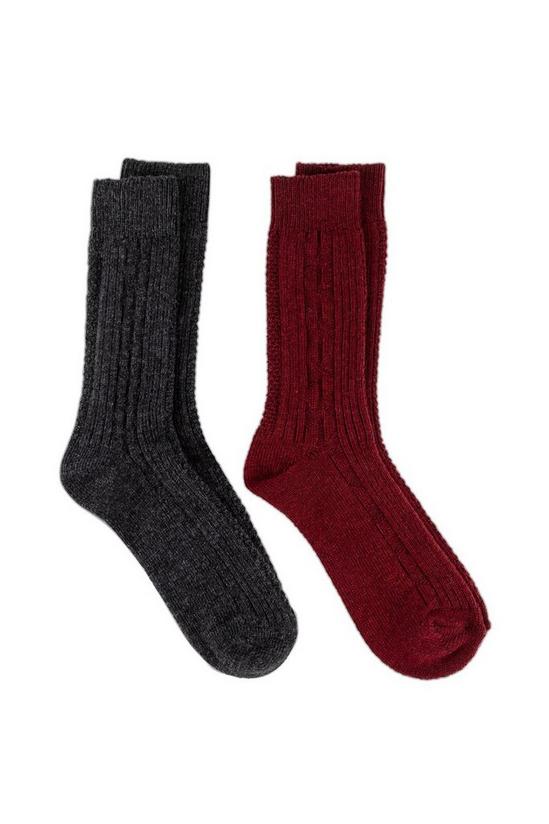 Totes Twin Pack Cable Knit Wool Blend Sock 1