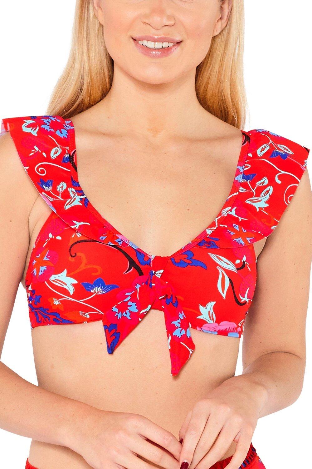 Bardot Frill Tie Front Bikini Top