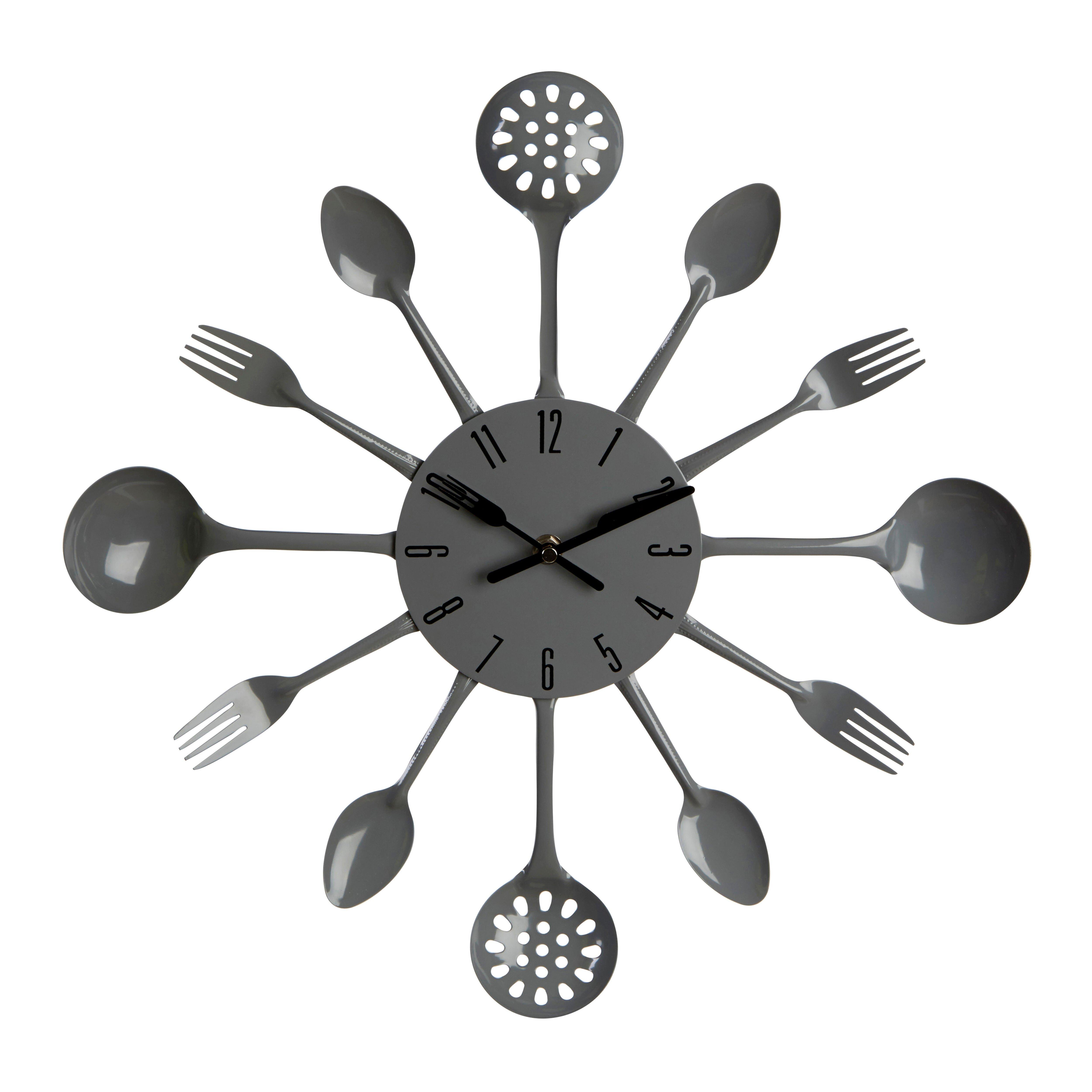Cutlery Wall Clock gray