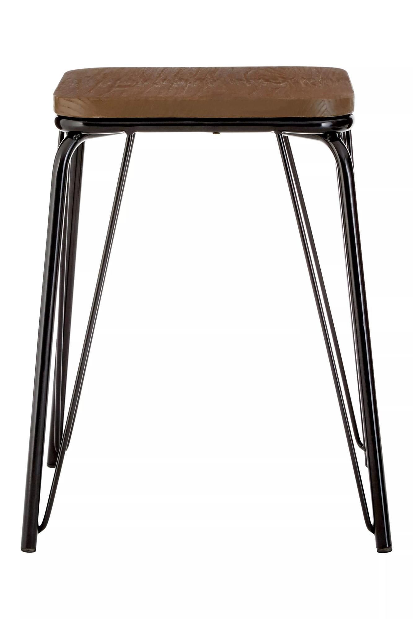 Interiors by Premier Chrome Metal and Elm Wood Stool, Small Square Stool, Accent Wooden Stool for Ho