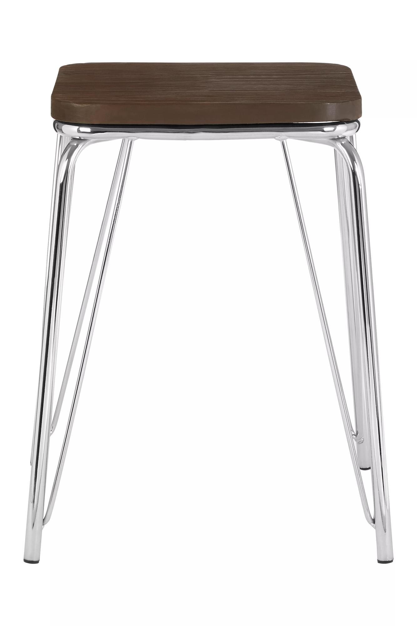 Interiors by Premier Chrome Metal and Elm Wood Stool, Small Square Stool, Accent Wooden Stool for Ho