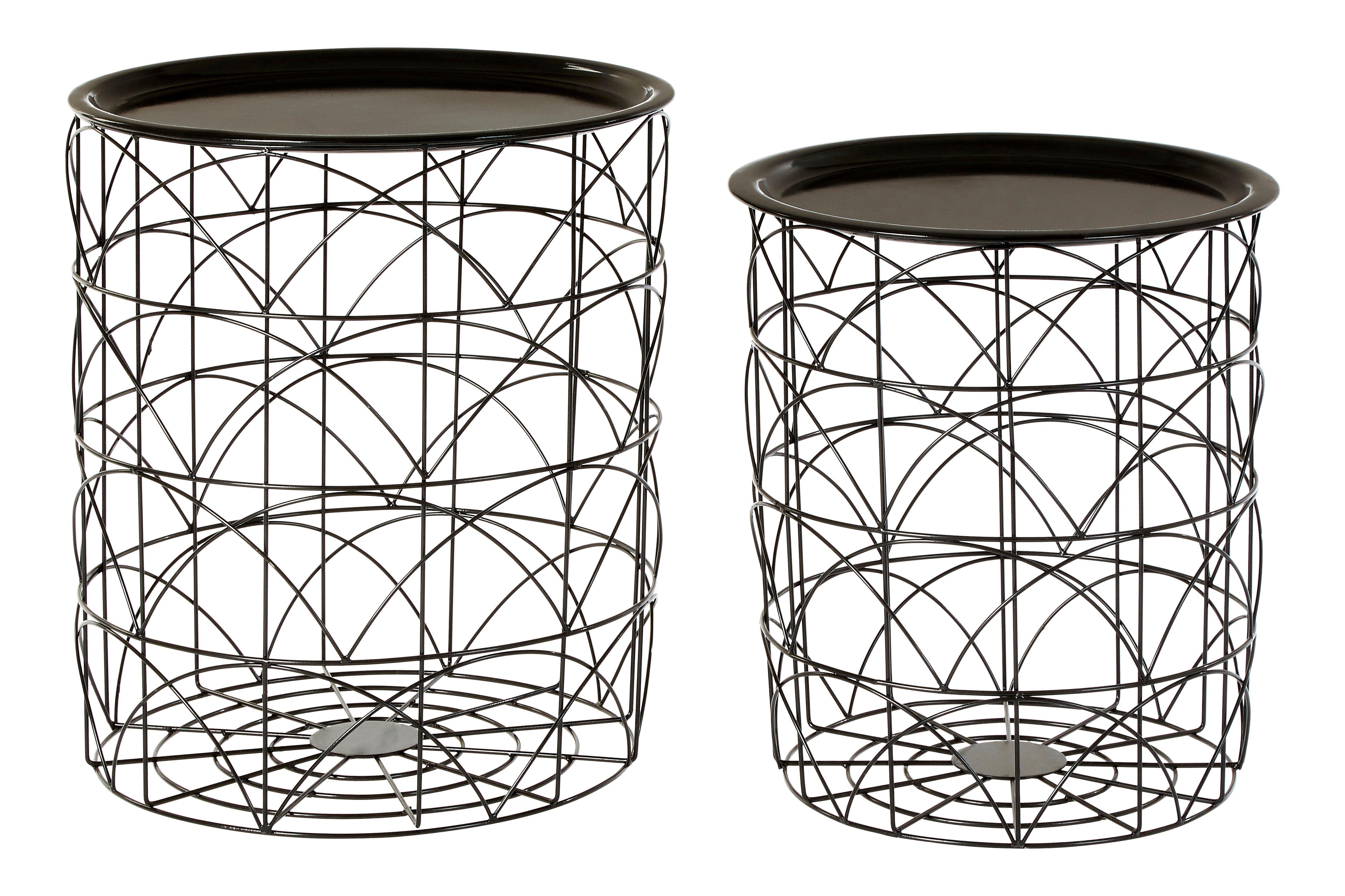 Set Of 2 Black Wire Basket Tables