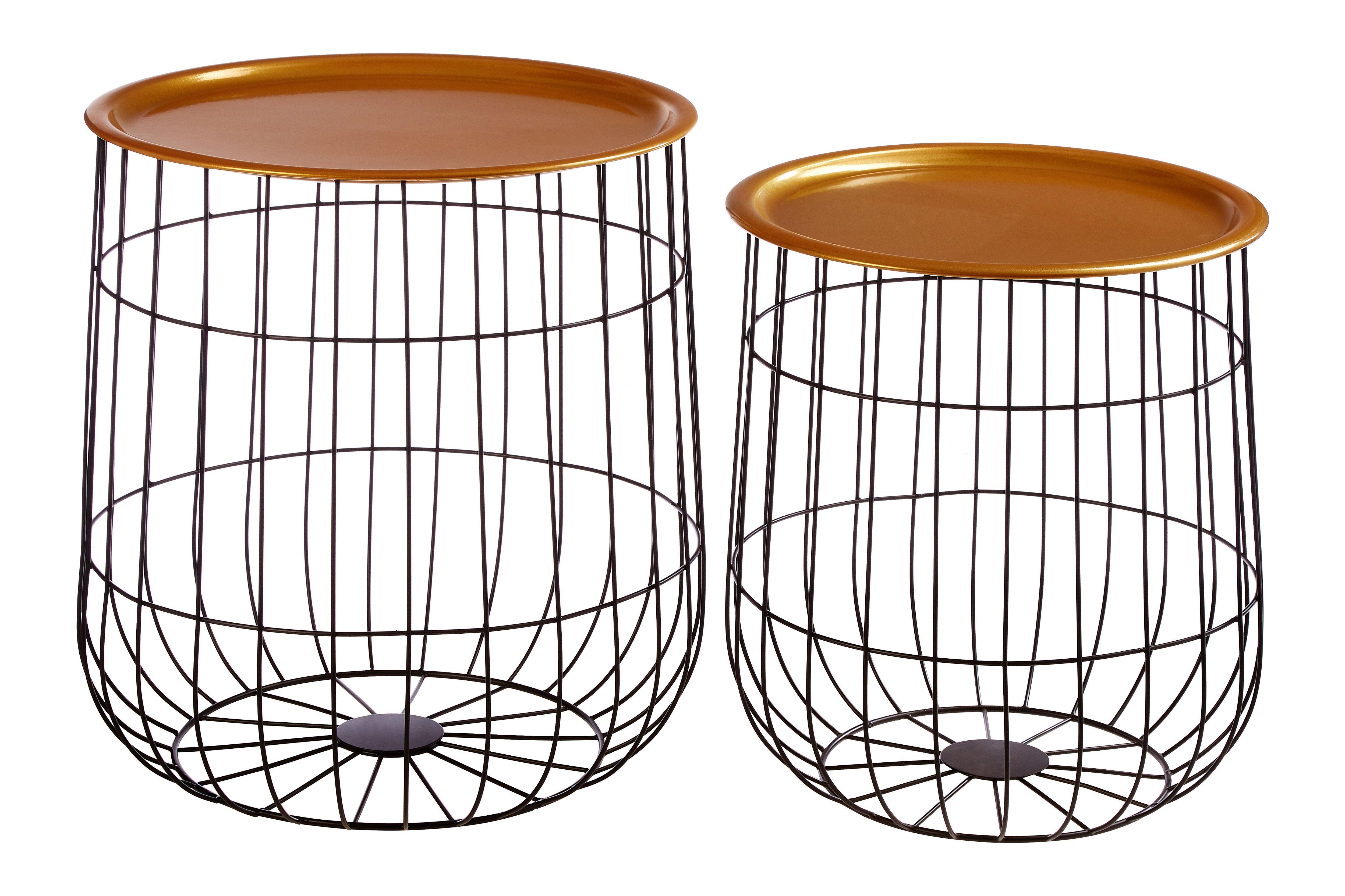 Set Of 2 Black Wire Basket Tables