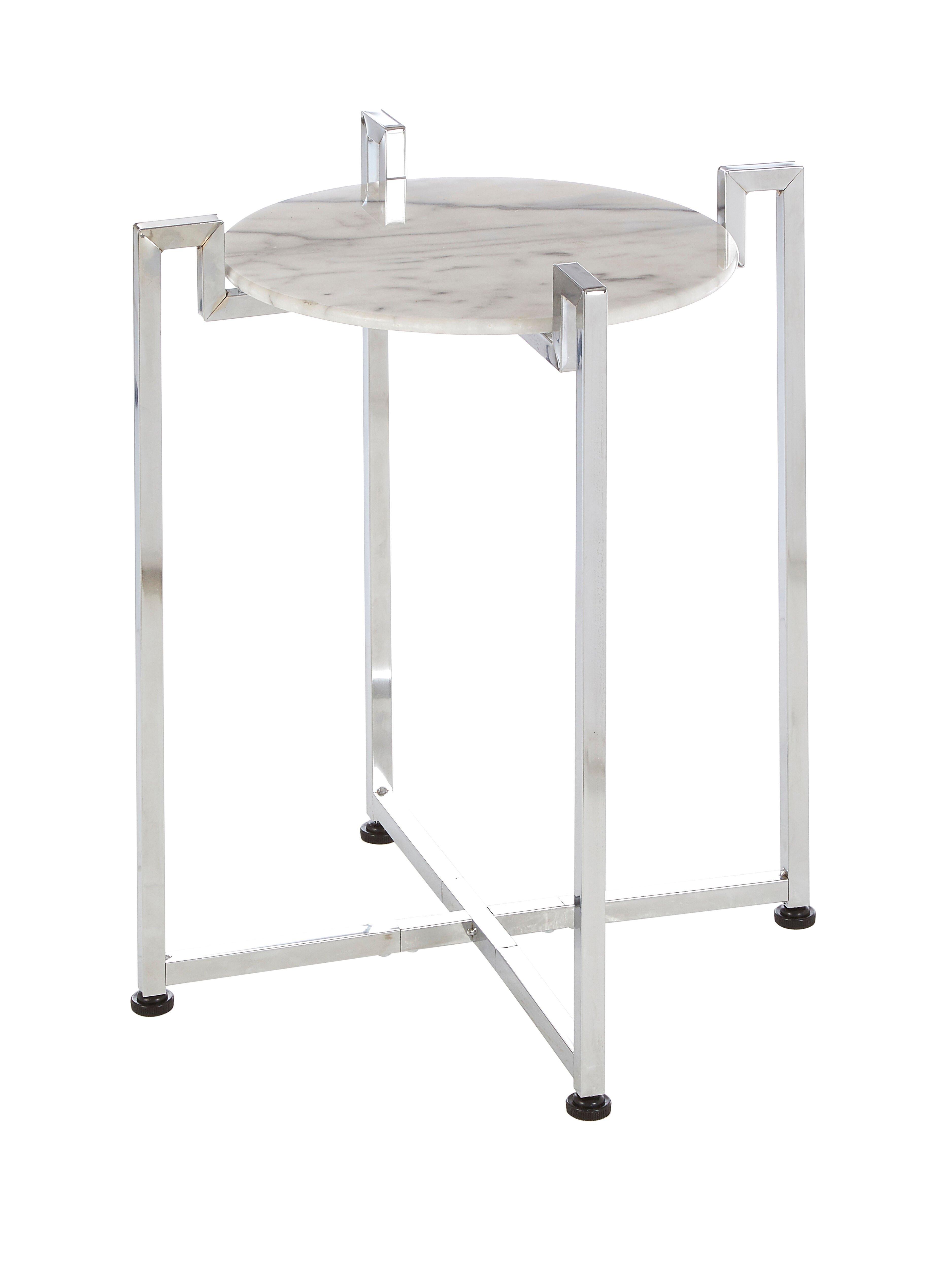 White Marble Side Table With Chrome Base