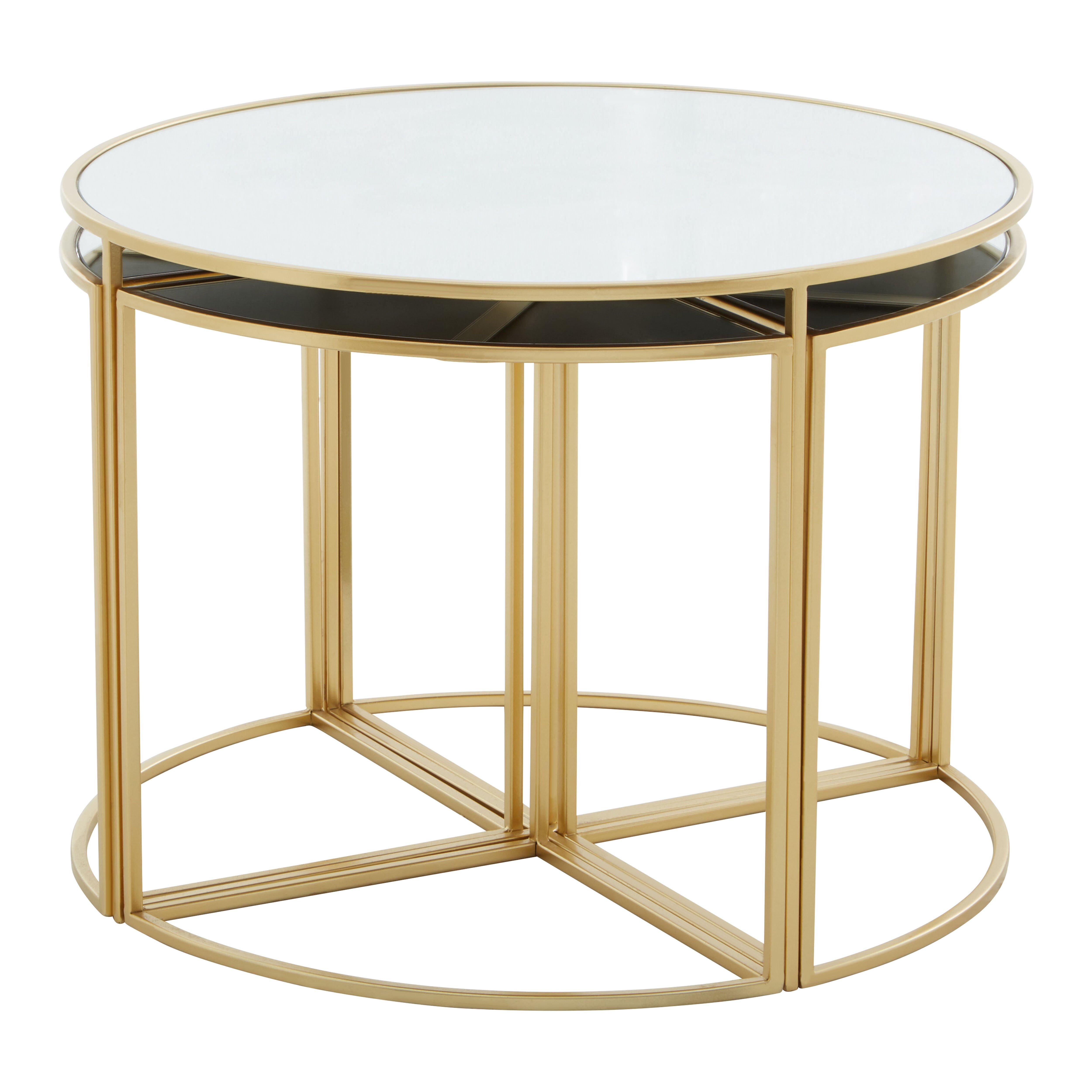 Jolie 5 Piece Mirrored Top Nesting Tables Set with Gold Frame