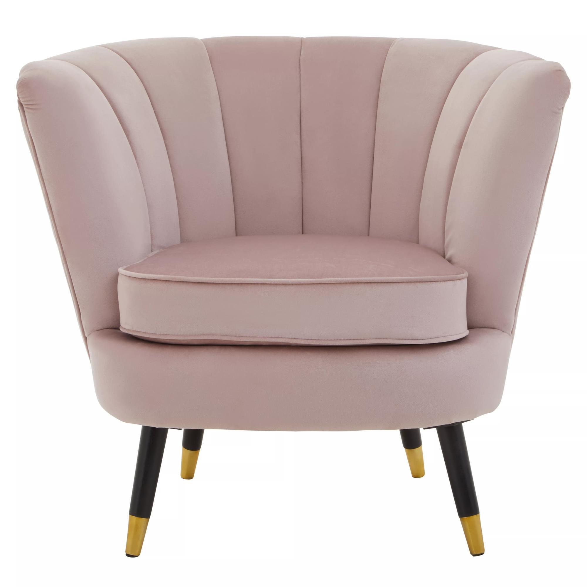 Interiors by Premier Loretta Dusky Pink Velvet Chair With Black Wood And Gold Finish Legs