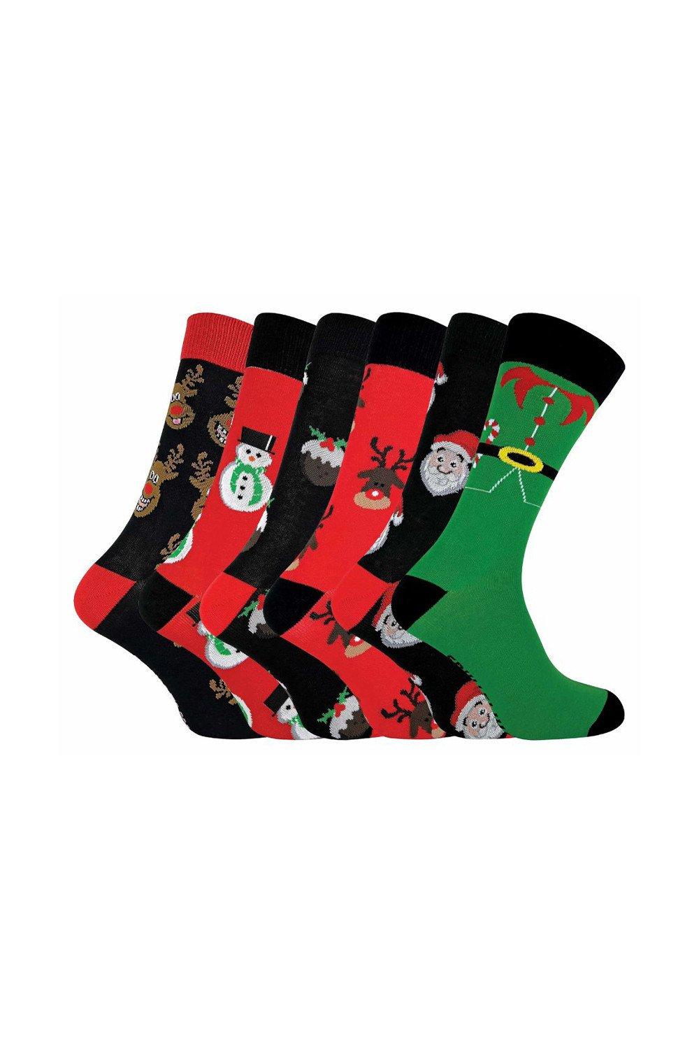 6 Pairs Cotton Rich Fun Novelty Design Christmas Socks