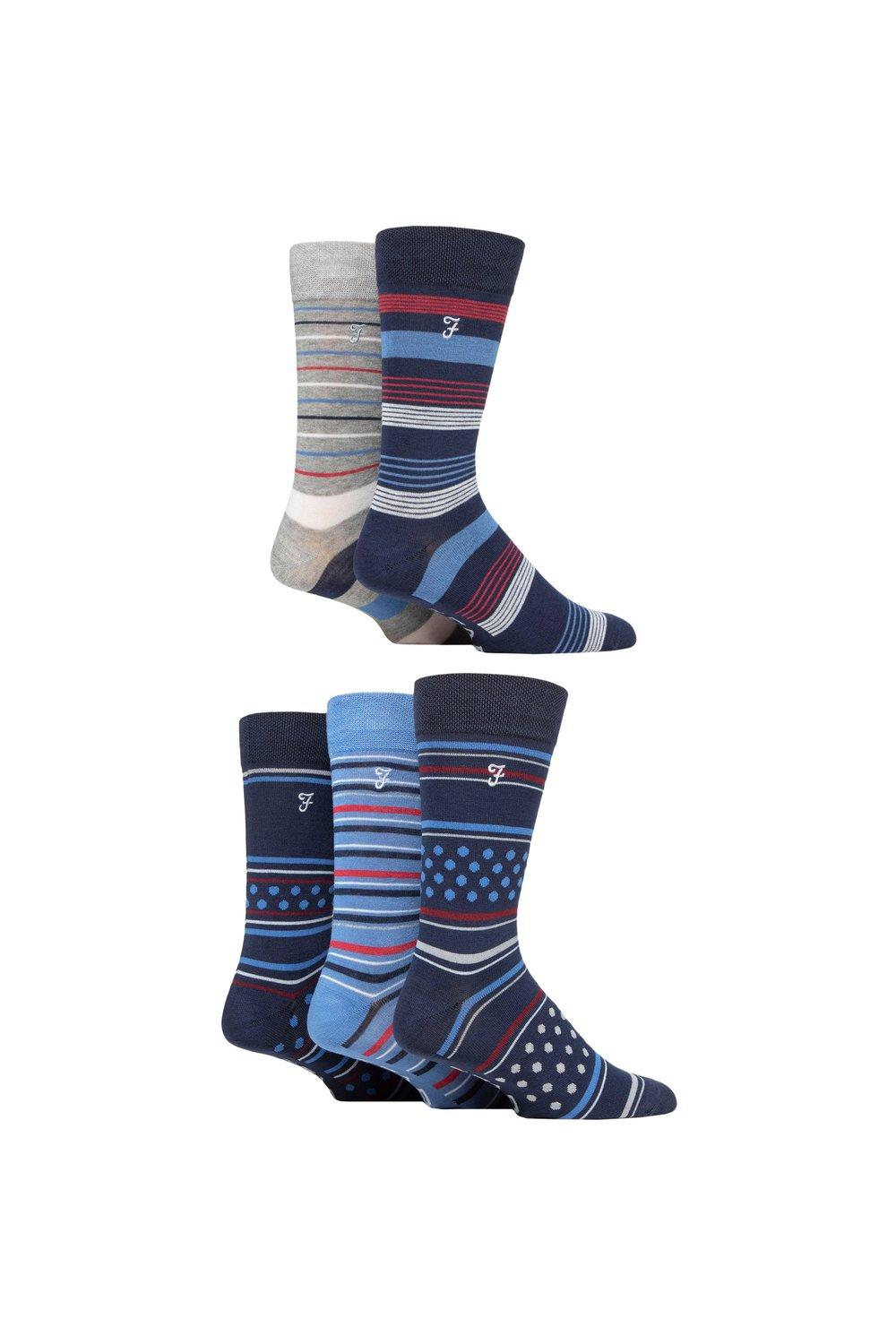 Mens 5 Pair Farah Plain, Striped and Patterned Everyday Bamboo Socks