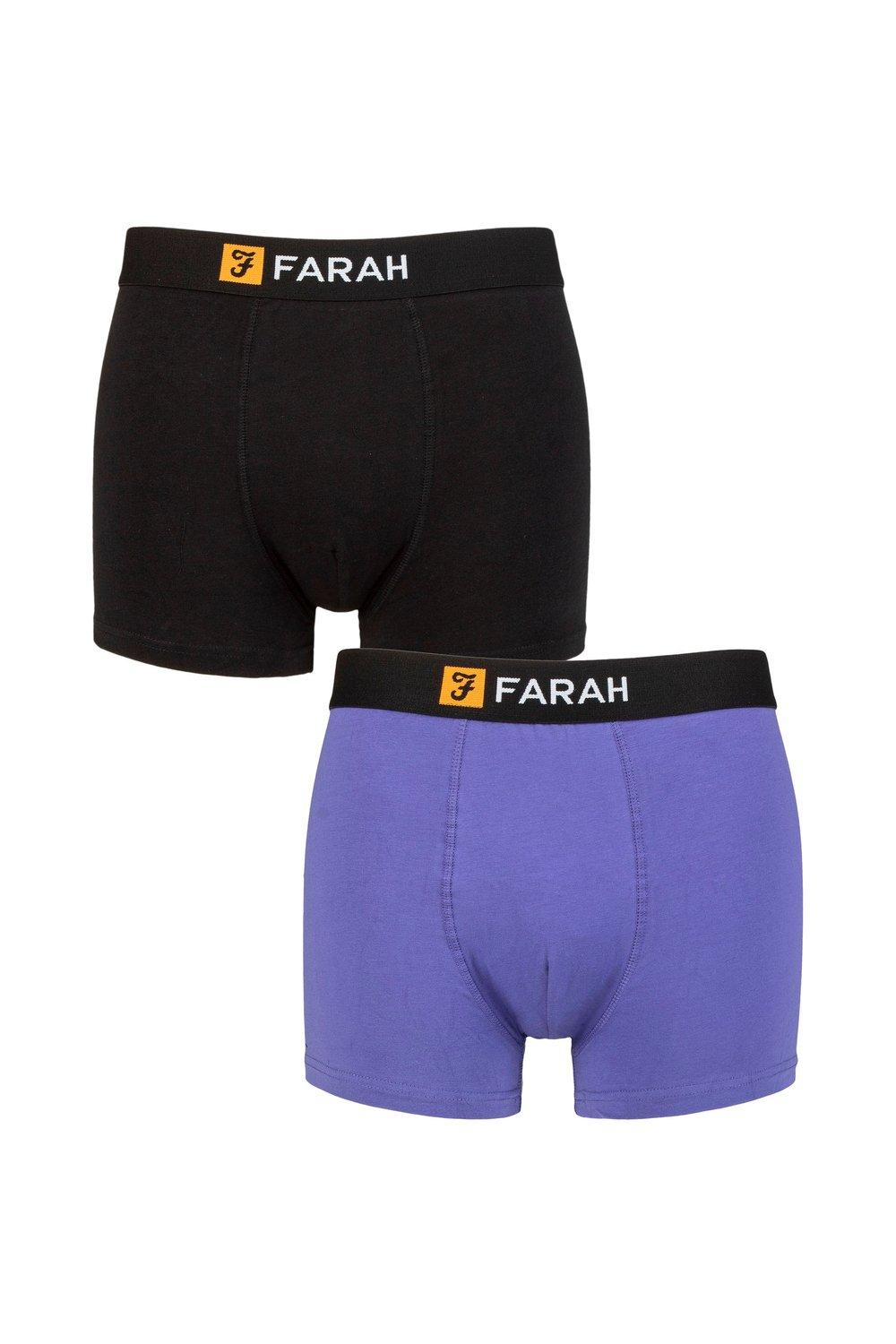 Mens 2 Pack Farah Plain Cotton Classic Fitted Trunks