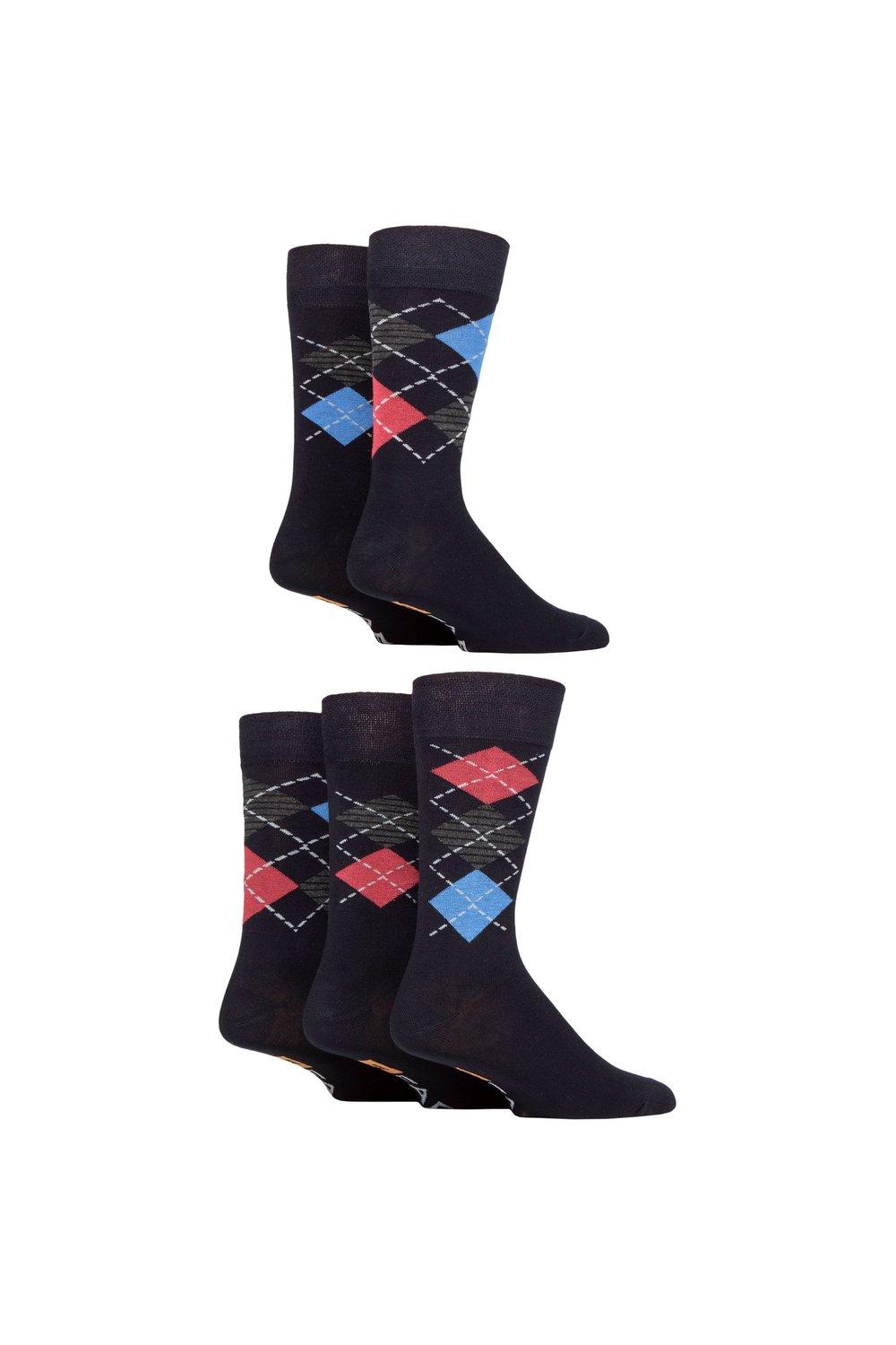 Mens 5 Pair Farah Argyle, Patterned and Striped Bamboo Socks