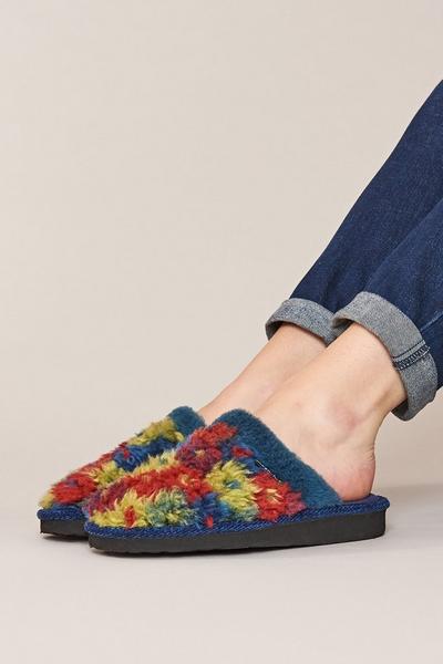 'Denise 2' Fluffy Floral Mule Slippers