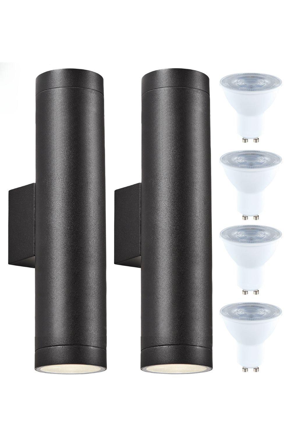 Long Up and Down Lights with LED GU10 Bulbs Included - Black - Twin Pack
