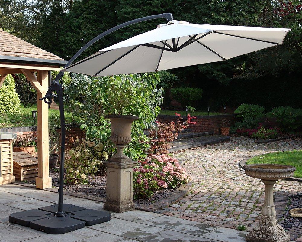 3m Deluxe Pedal Operated Rotational Cantilever Powder Coated Parasol with Cross Stand