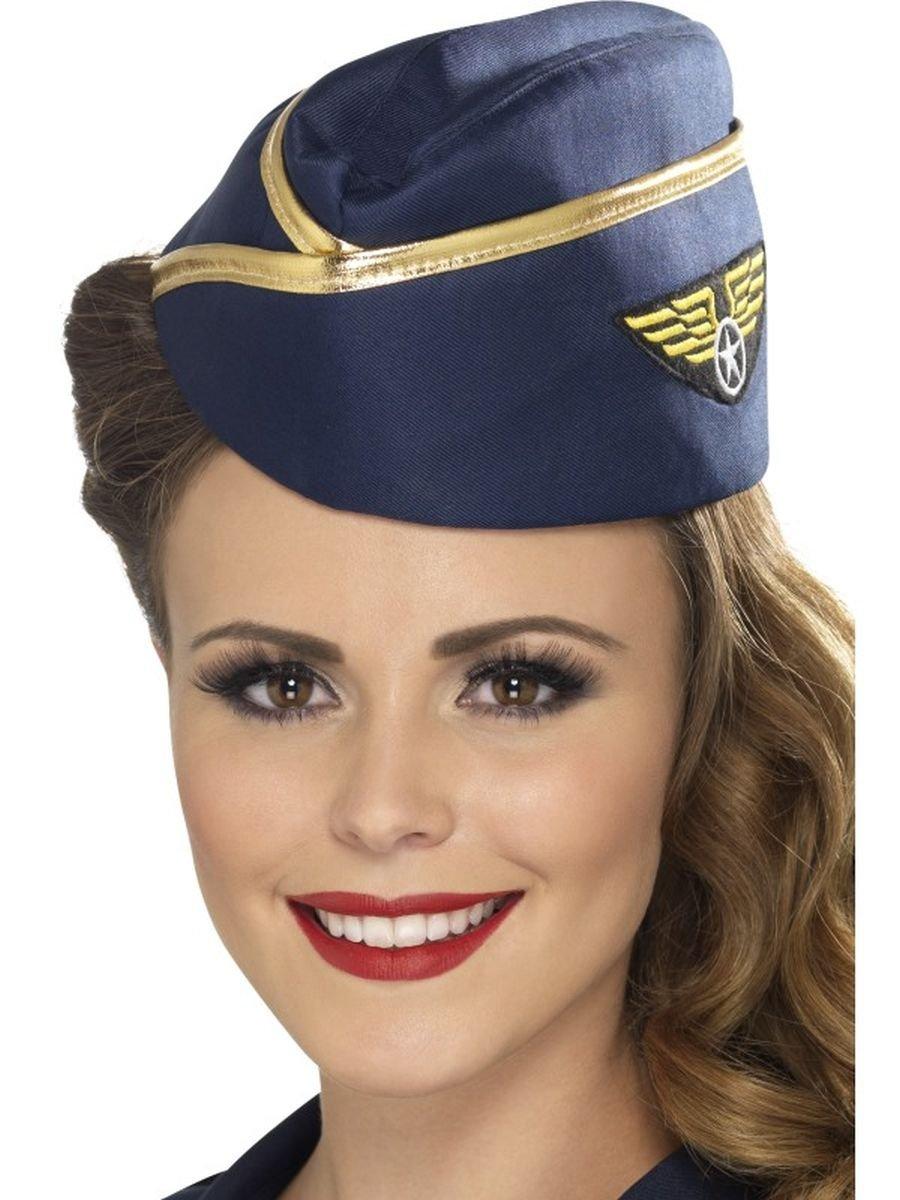 Smiffys  Air Hostess Hat - Blue/Gold, Brand New