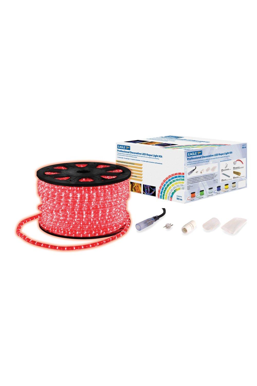 Static LED Rope Light Kit With Wiring Accessories Kit 90m Red