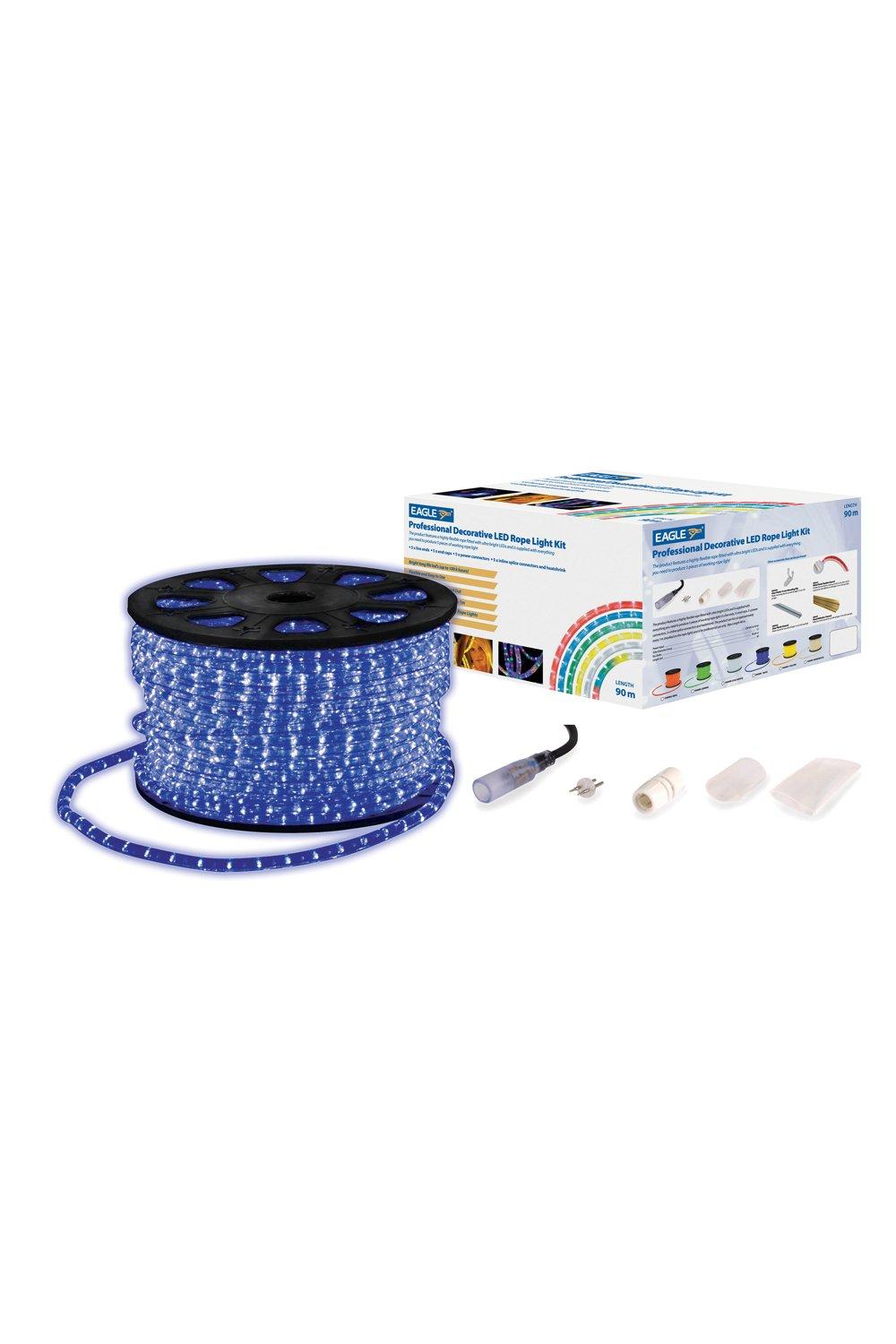 Static LED Rope Light Kit With Wiring Accessories Kit 90m Blue