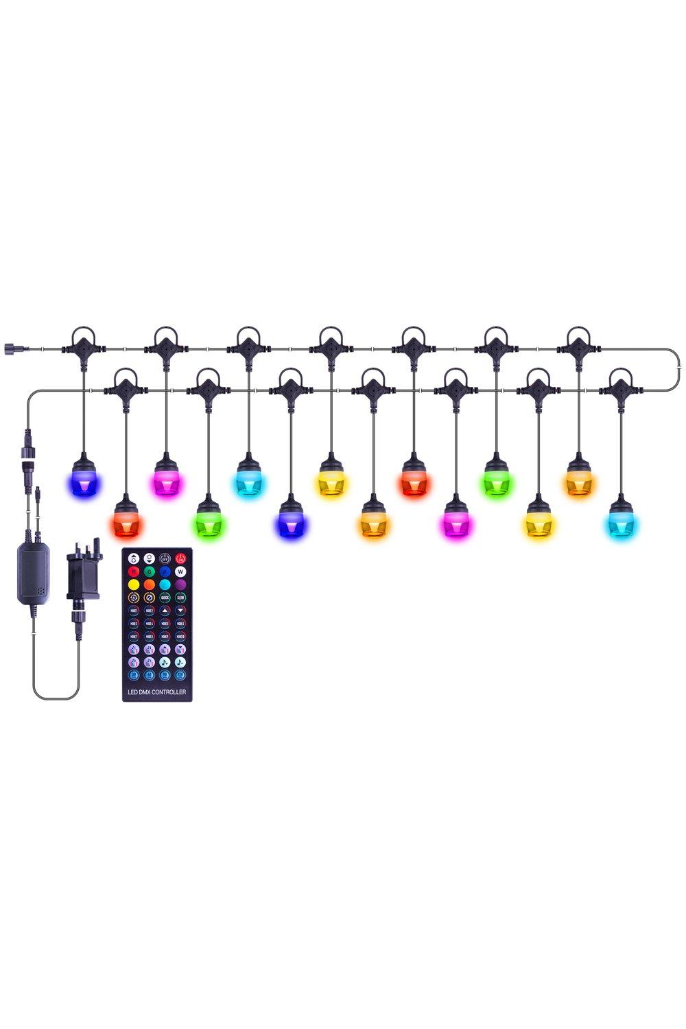 Decorative Colour Changing IP68 RGB + W APP and IR Remote Controlled 14 Lamp Festoon Light 13m