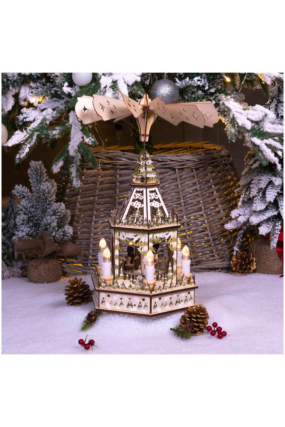 Battery Powered Wooden Christmas Pyramid with 6 LED Lights