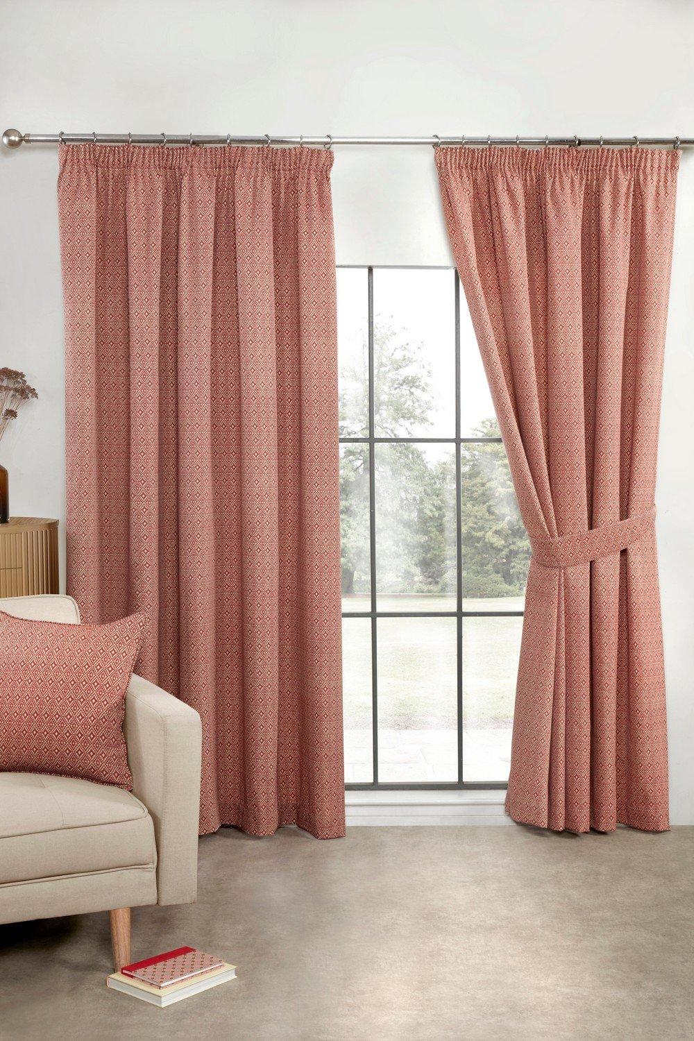 Aztec Pencil Pleat Fully Lined Ready Made Taped Top Curtain Pair