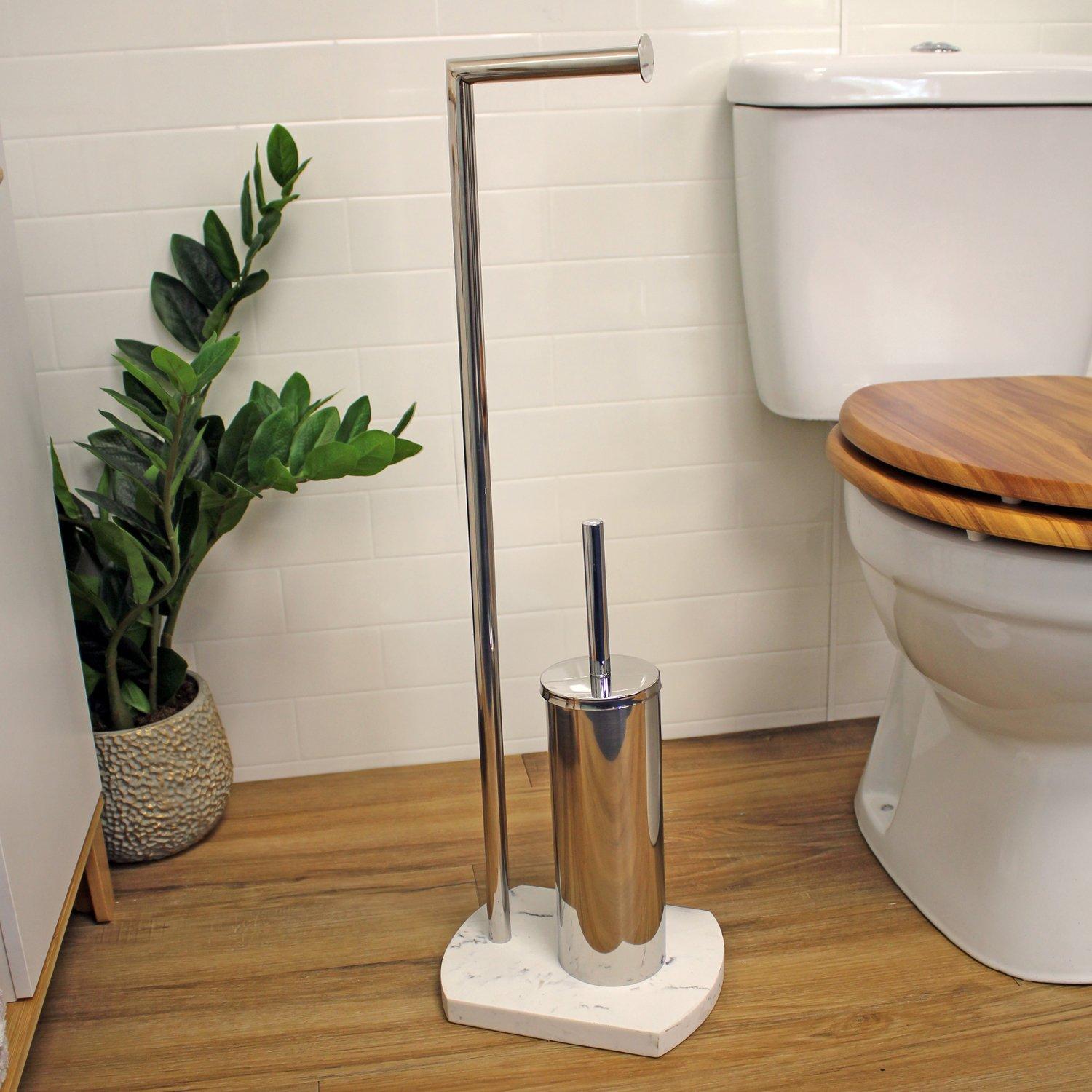'Octavia' White Toilet Roll & Toilet Brush Holder