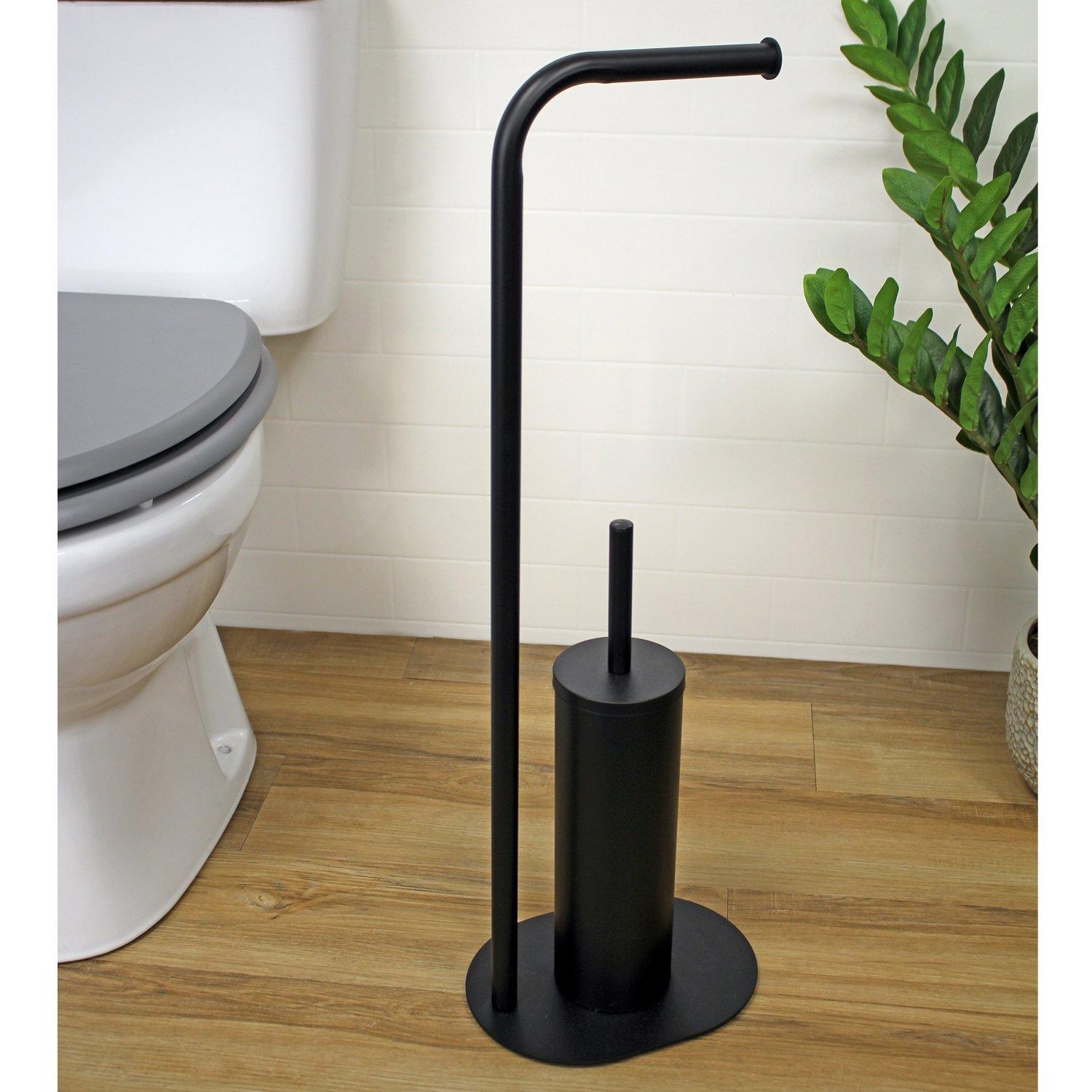 'Aspen' Black Toilet Roll Holder & Brush Combination Freestanding