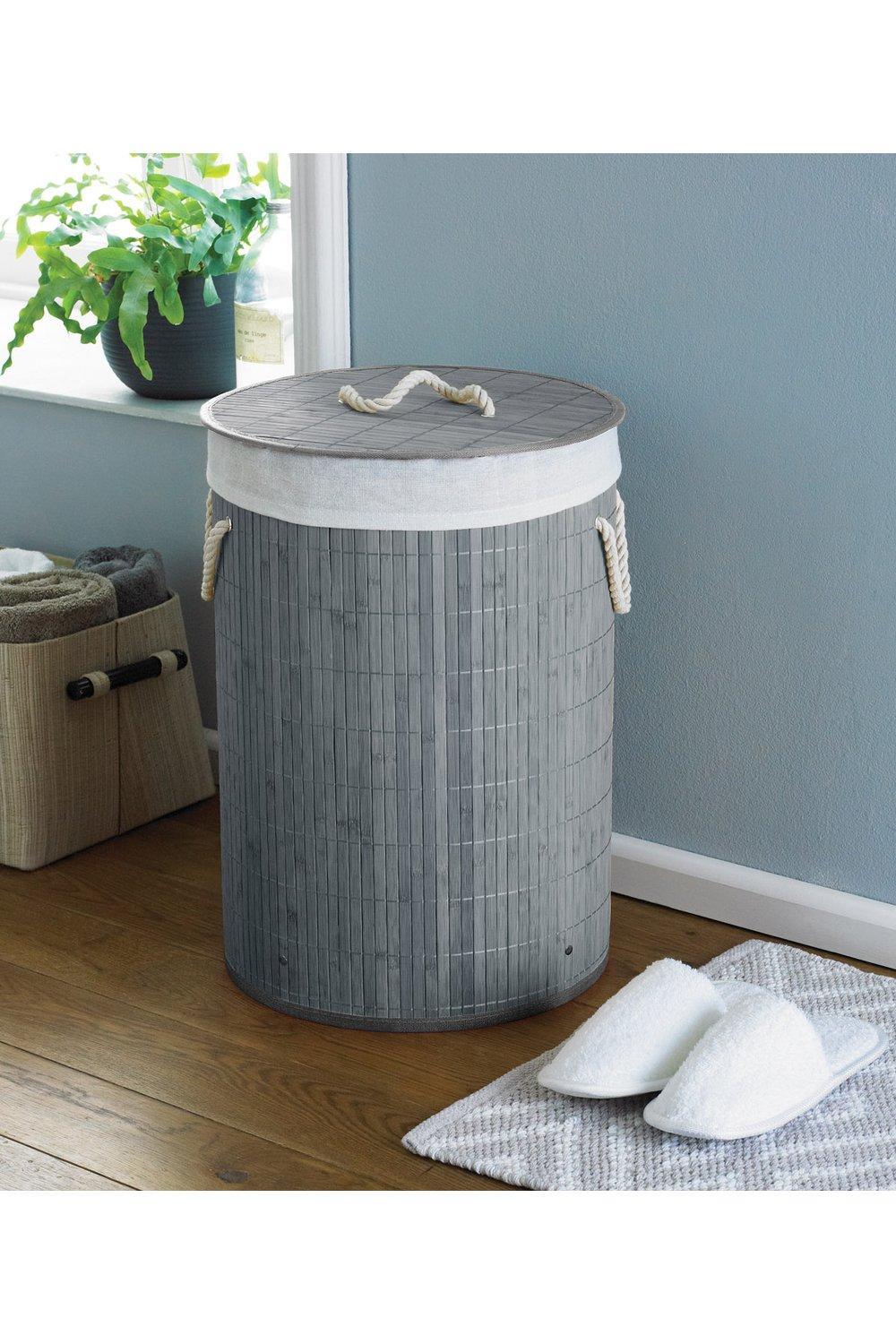 Round Grey Bamboo Laundry Basket