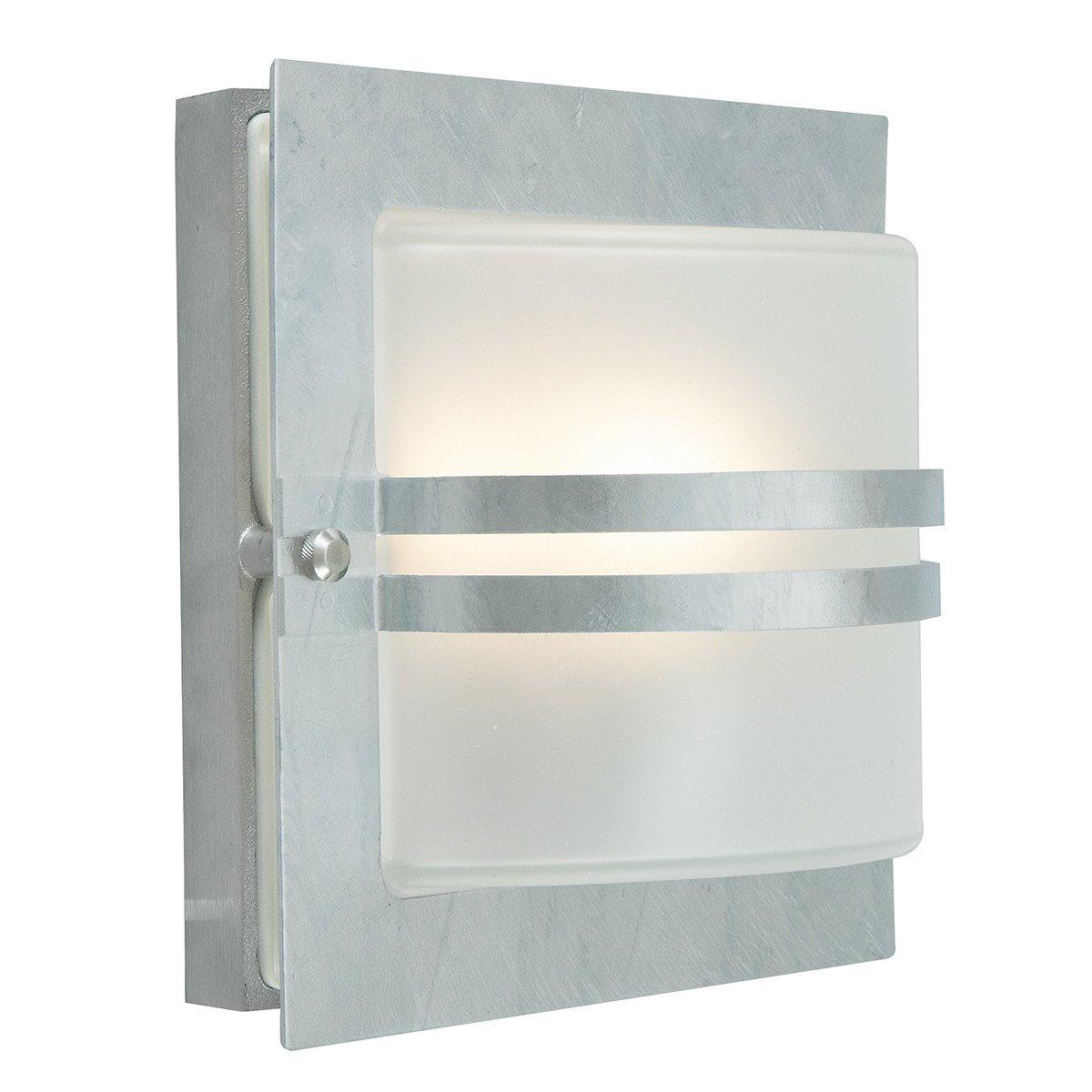 Bern 1 Light Outdoor Frosted Wall Light Galvanised IP65 E27
