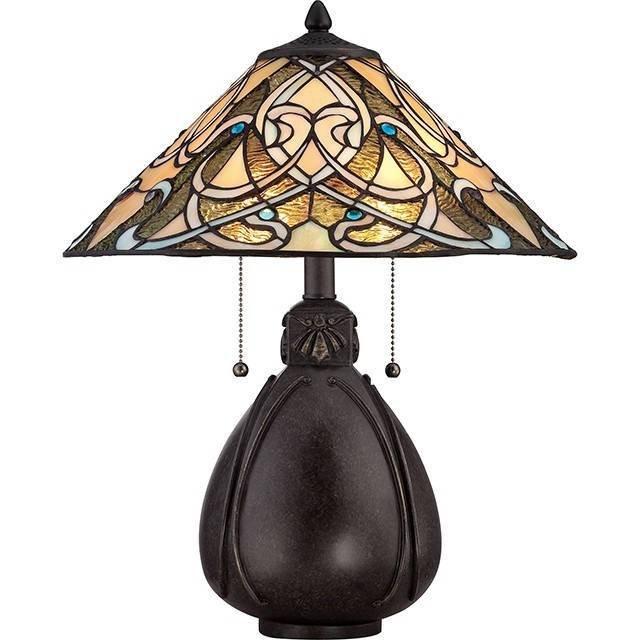 India 2 Light Table Lamp Imperial Bronze Tiffany Glass E27