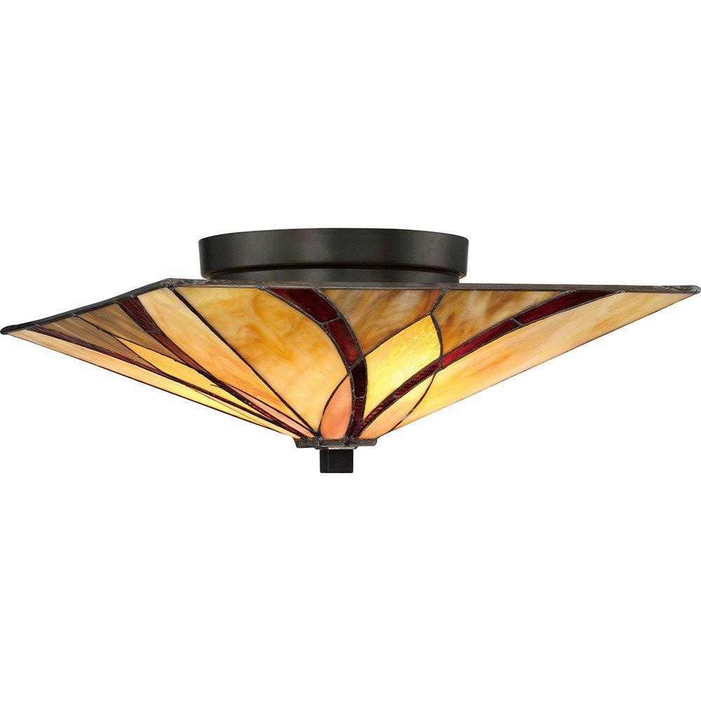 Asheville 2 Light Ceiling Flush Lamp Bronze Tiffany Glass E27