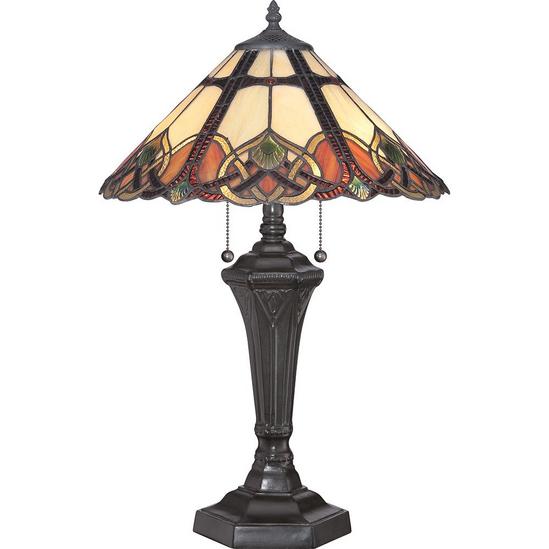 Netlighting Cambridge 2 Light Table Lamp Vintage Bronze Tiffany Glass E27 1