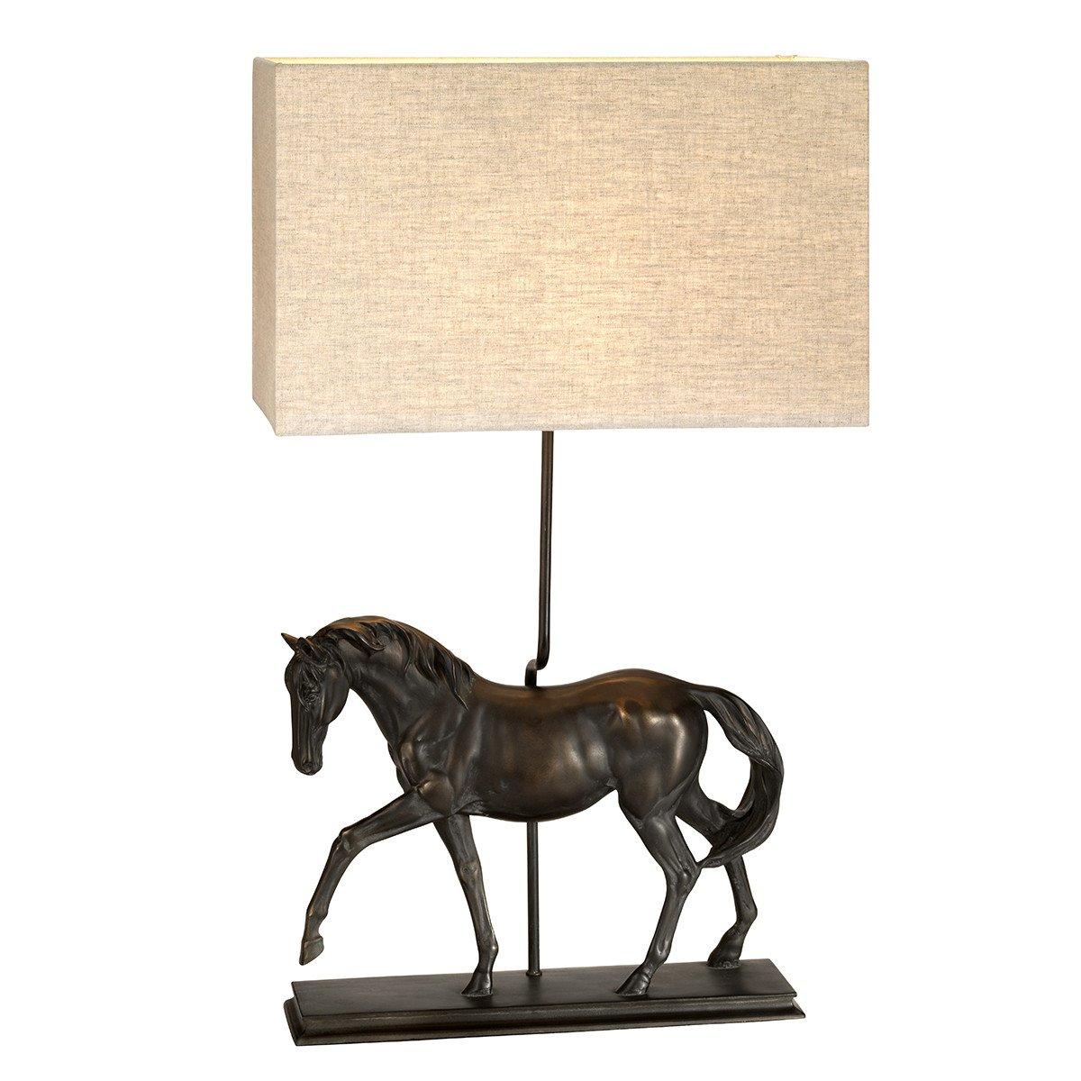 Dorado Bronze Patina Large Horse Statuette Table Lamp Rectangle Shade