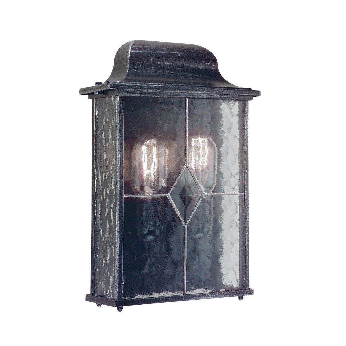 Wexford 2 Light Outdoor Wall Half Lantern Light Black Silver IP43 E27