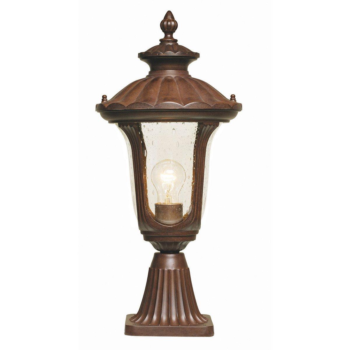 Chicago 1 Light Small Outdoor Pedestal Lantern Rusty Bronze IP44 E27