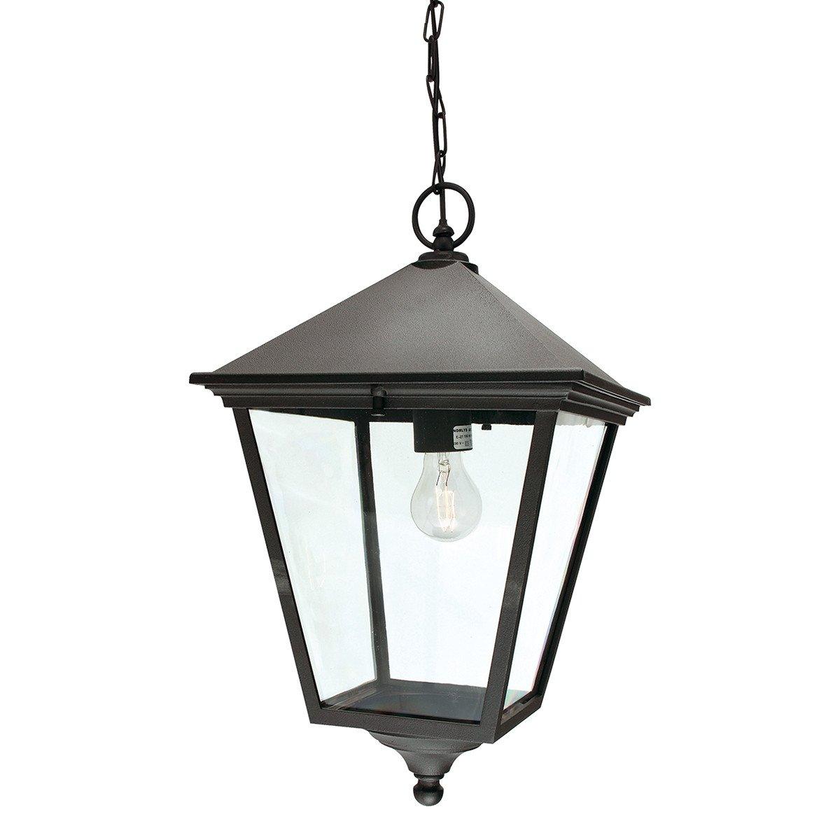 Turin Grande 1 Light Outdoor Ceiling Chain Lantern Black IP54 E27
