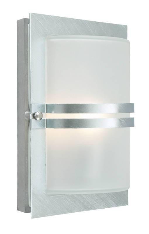 1 Light Outdoor Frosted Flush Wall Light Galvanised IP54 E27